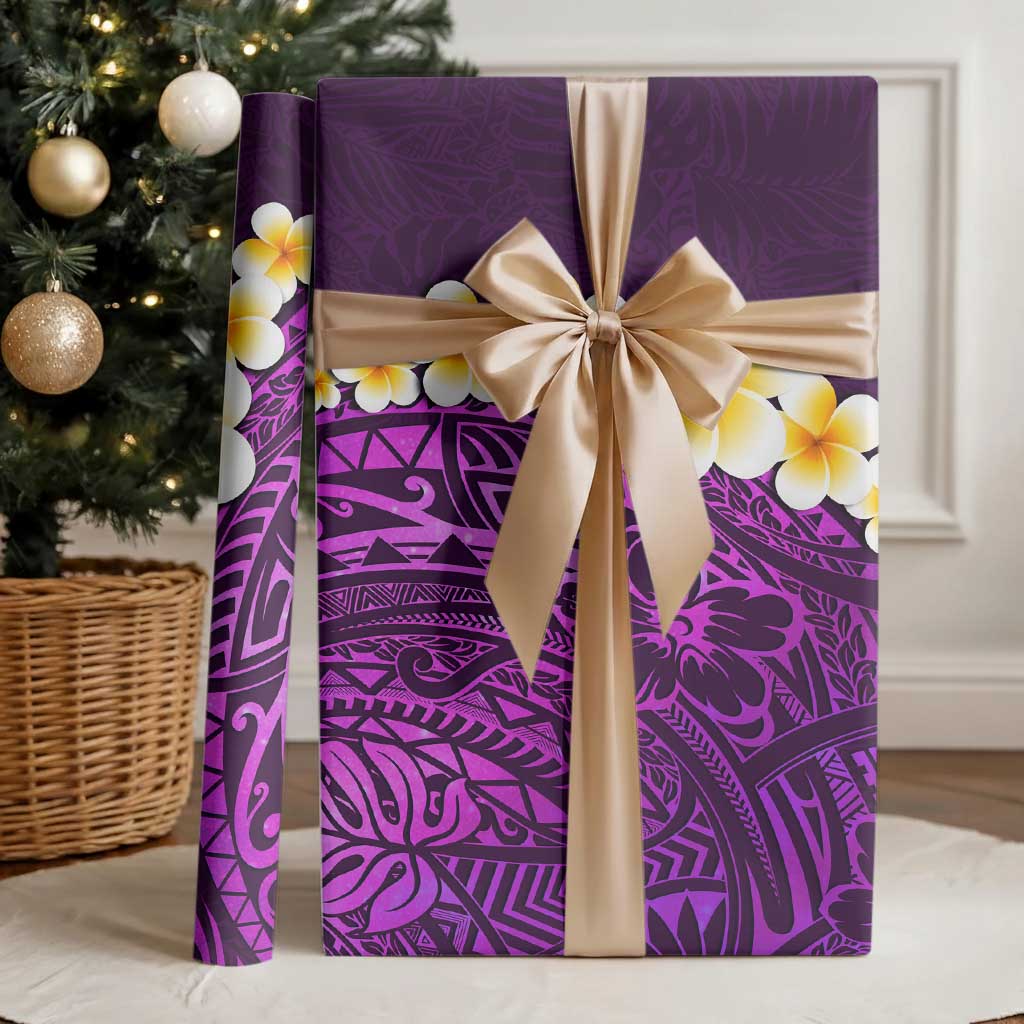 Purple Polynesia Wrapping Paper Plumeria Tropical Leaves With Galaxy Polynesian Art LT14 - Polynesian Pride