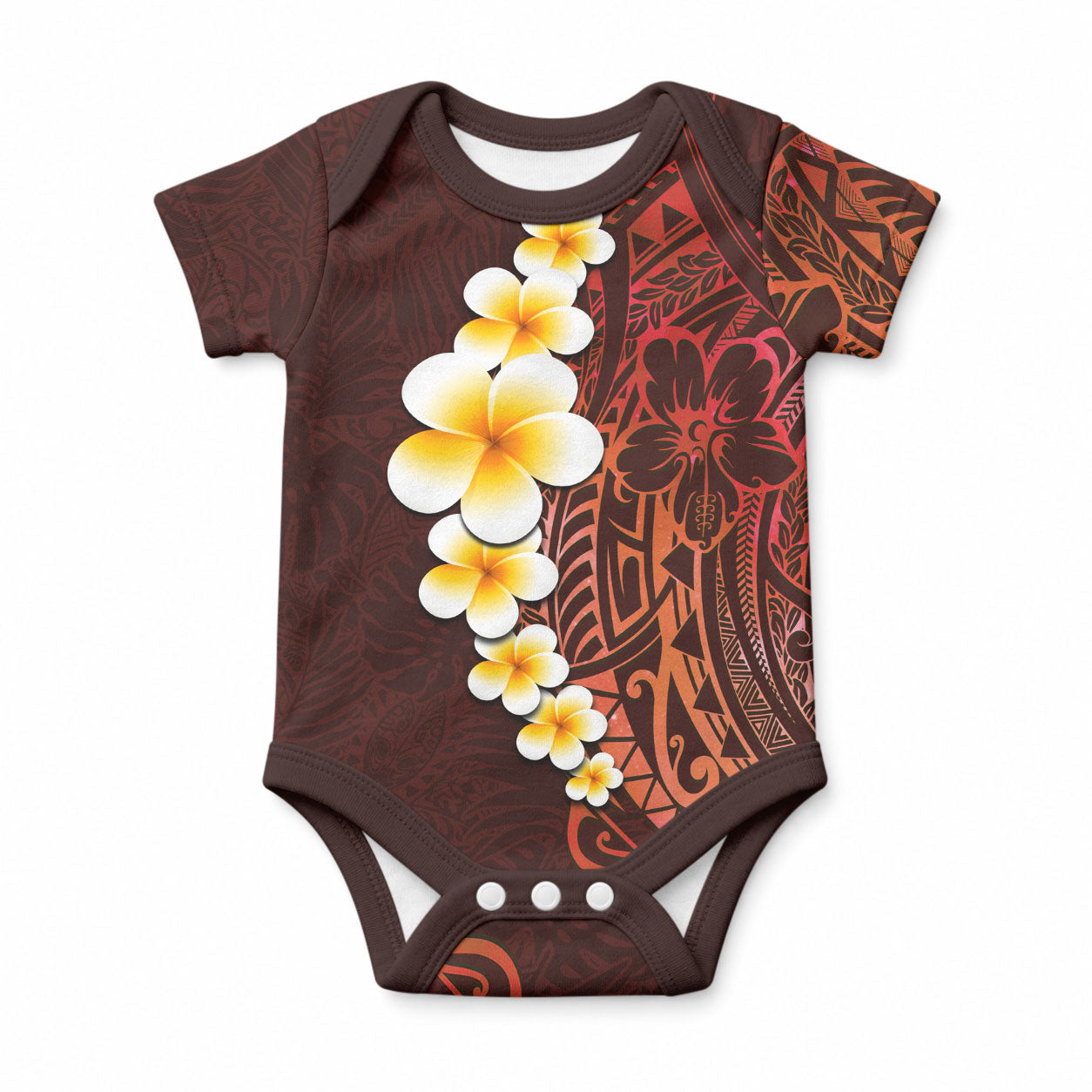 Red Tropical Plumeria With Galaxy Polynesian Art Baby Onesie