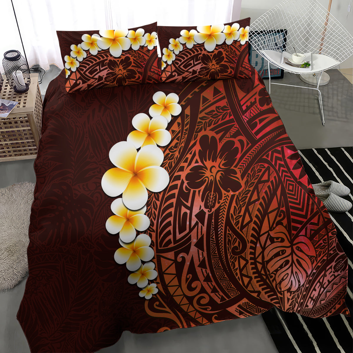 Red Tropical Plumeria With Galaxy Polynesian Art Bedding Set LT14 - Polynesian Pride