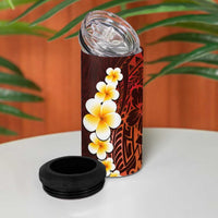Red Tropical Plumeria With Galaxy Polynesian Art 4 in 1 Can Cooler Tumbler