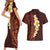 Red Tropical Plumeria With Galaxy Polynesian Art Couples Matching Short Sleeve Bodycon Dress and Hawaiian Shirt LT14 - Polynesian Pride