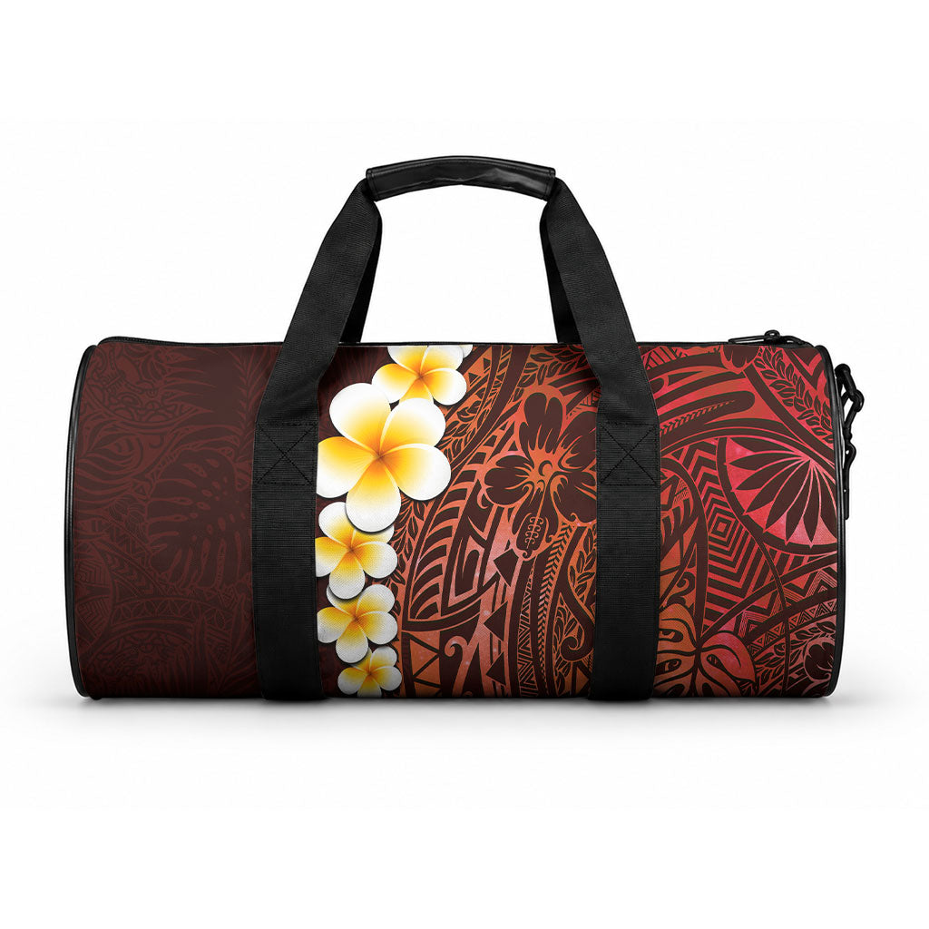 Red Tropical Plumeria With Galaxy Polynesian Art Duffle Bag