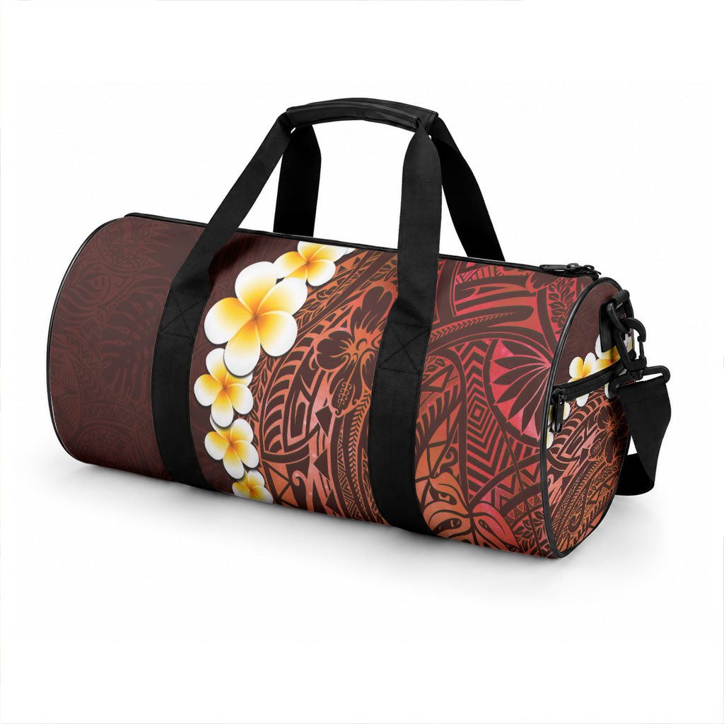 Red Tropical Plumeria With Galaxy Polynesian Art Duffle Bag