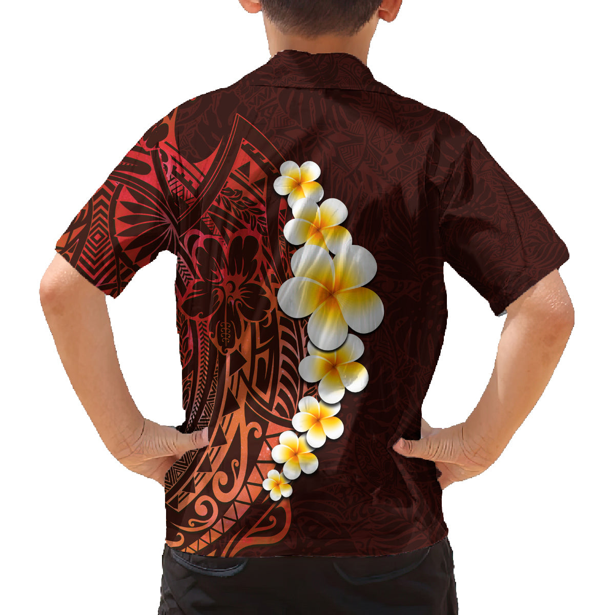 Red Tropical Plumeria With Galaxy Polynesian Art Family Matching Tank Maxi Dress and Hawaiian Shirt LT14 - Polynesian Pride