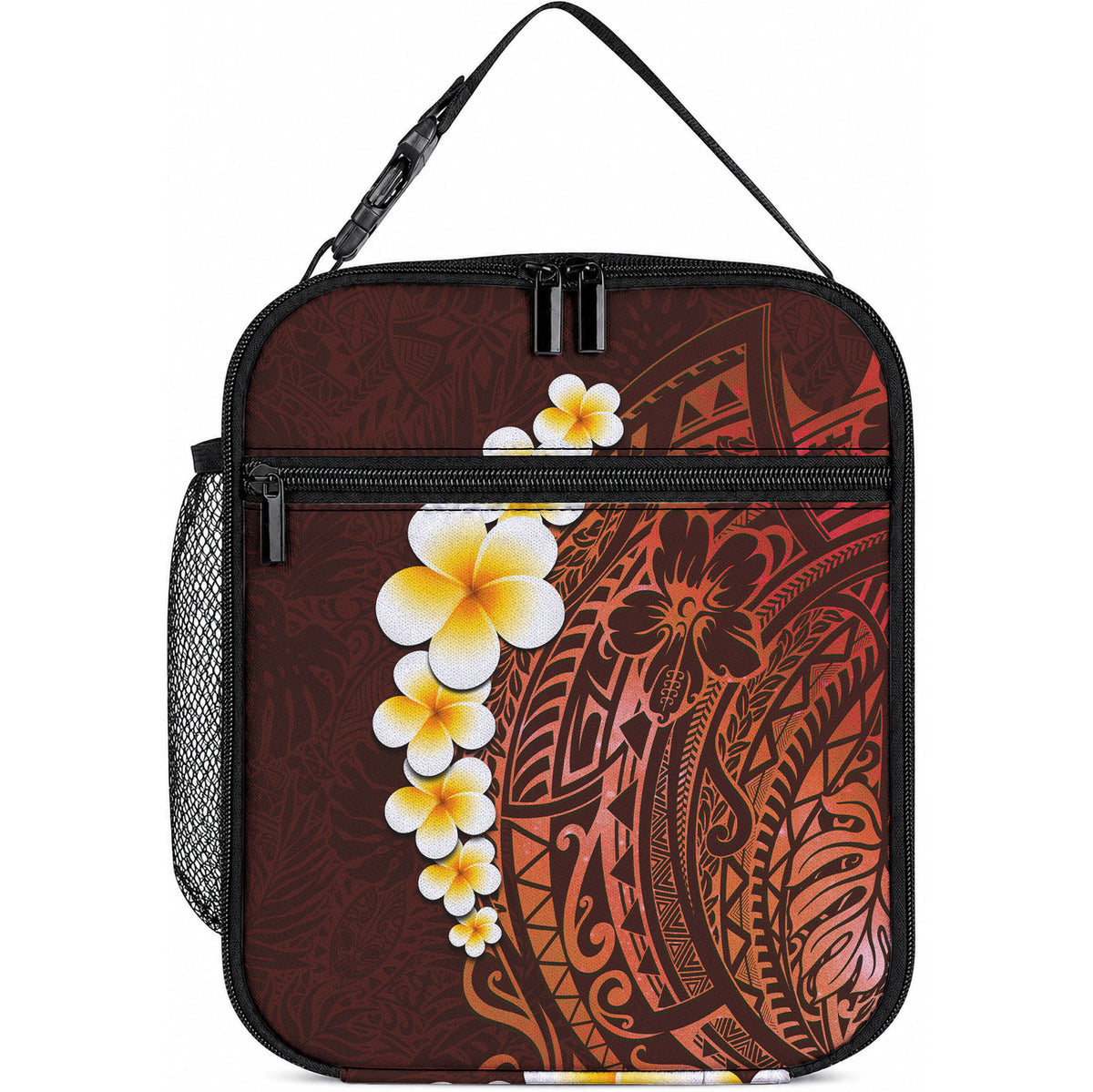 Red Tropical Plumeria With Galaxy Polynesian Art Lunch Bag