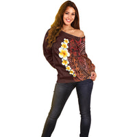 Red Tropical Plumeria With Galaxy Polynesian Art Off Shoulder Sweater LT14 - Polynesian Pride
