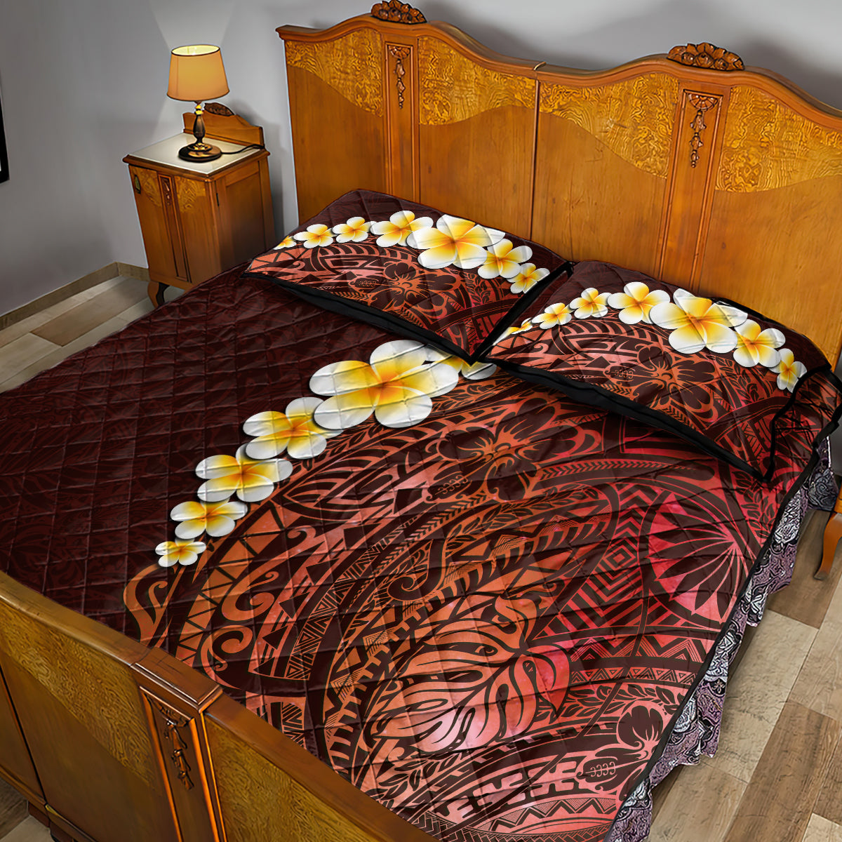 Red Tropical Plumeria With Galaxy Polynesian Art Quilt Bed Set LT14 - Polynesian Pride