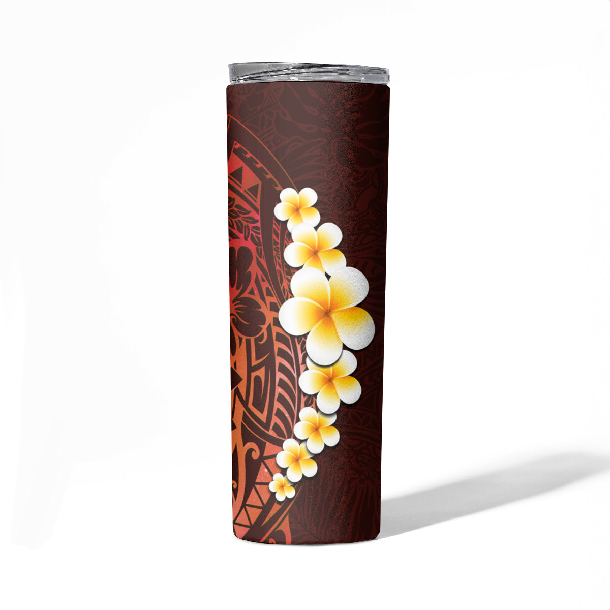 Red Tropical Plumeria With Galaxy Polynesian Art Skinny Tumbler