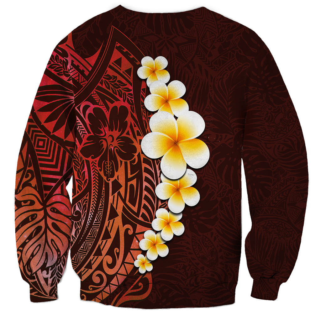 Red Tropical Plumeria With Galaxy Polynesian Art Sweatshirt LT14 - Polynesian Pride