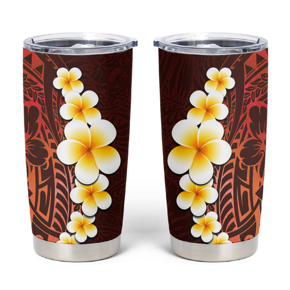 Red Tropical Plumeria With Galaxy Polynesian Art Tumbler Cup