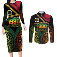Vanuatu 1980 Couples Matching Long Sleeve Bodycon Dress and Long Sleeve Button Shirt Hapi 45 Yia Indipendens Anivesari