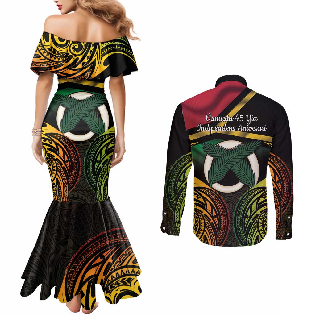 Vanuatu 1980 Couples Matching Mermaid Dress and Long Sleeve Button Shirt Hapi 45 Yia Indipendens Anivesari