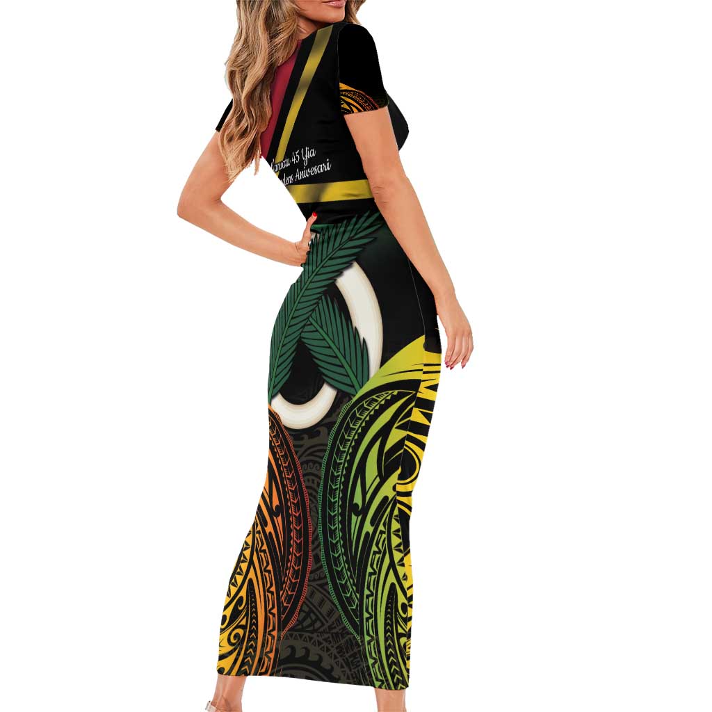 Vanuatu 1980 Family Matching Short Sleeve Bodycon Dress and Hawaiian Shirt Hapi 45 Yia Indipendens Anivesari