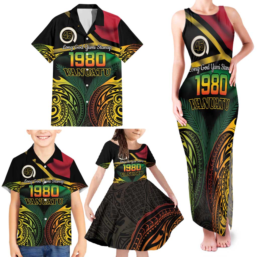 Vanuatu 1980 Family Matching Tank Maxi Dress and Hawaiian Shirt Hapi 45 Yia Indipendens Anivesari