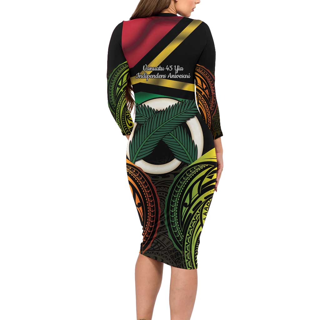Vanuatu 1980 Long Sleeve Bodycon Dress Hapi 45 Yia Indipendens Anivesari