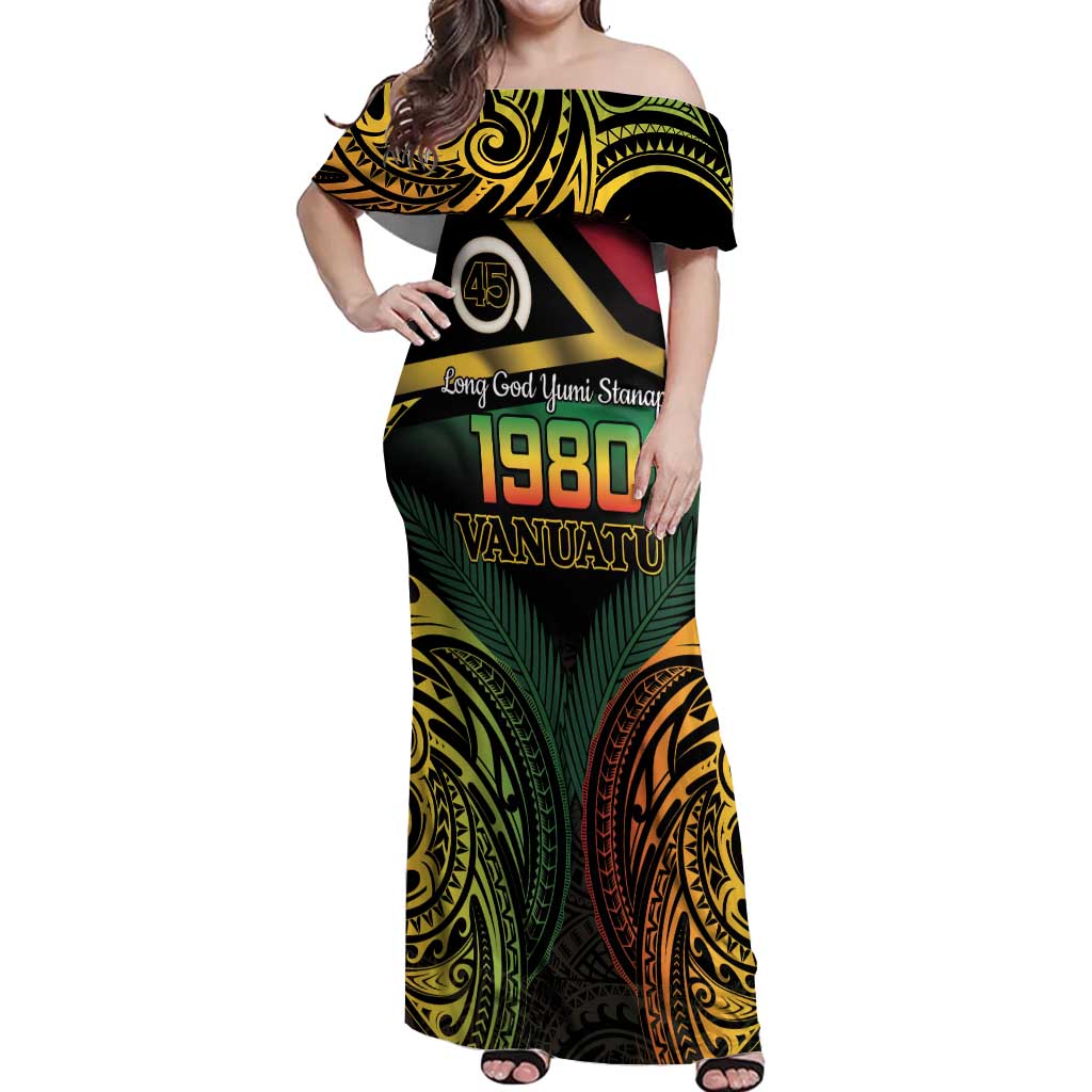 Vanuatu 1980 Off Shoulder Maxi Dress Hapi 45 Yia Indipendens Anivesari