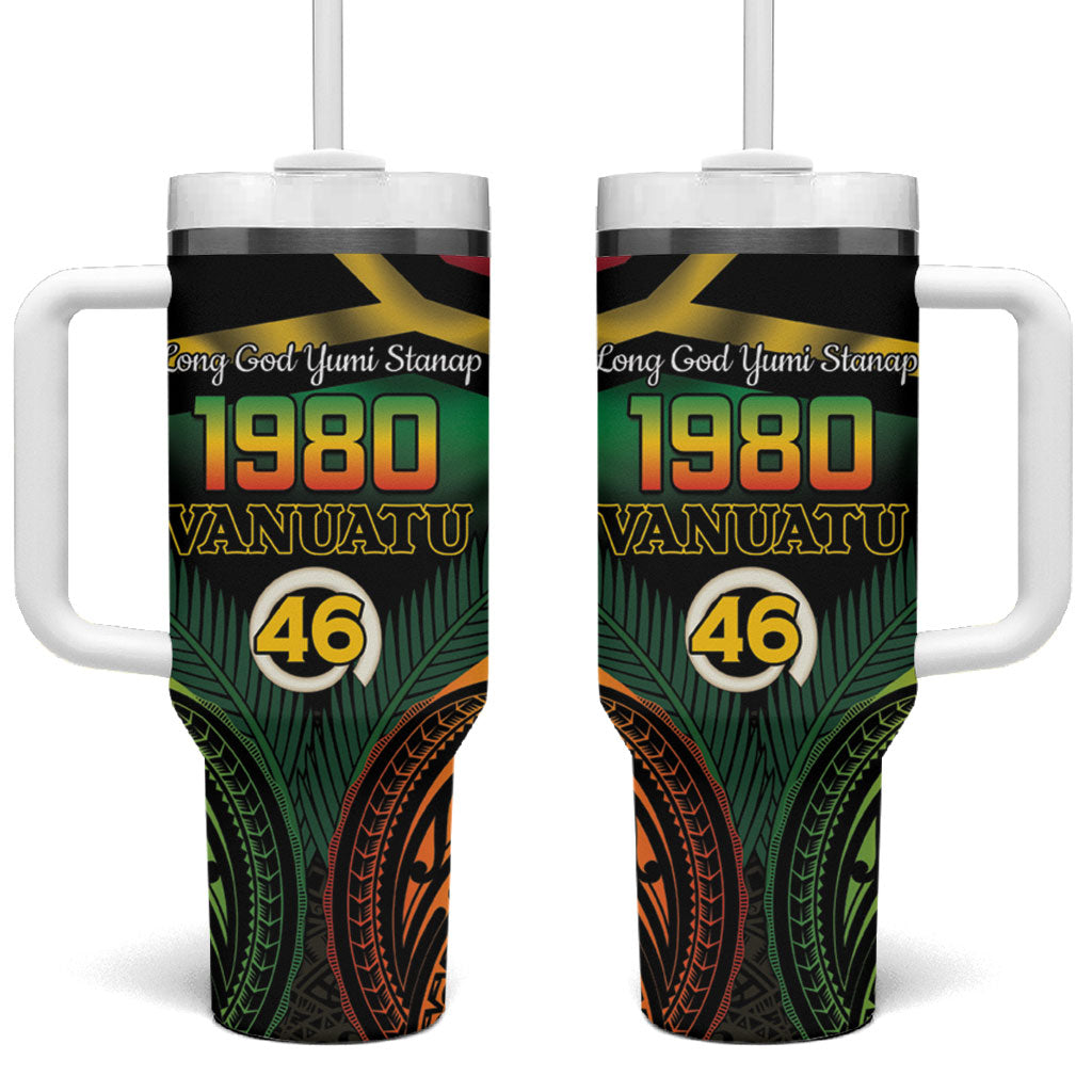 Vanuatu 1980 Tumbler With Handle Hapi 46 Yia Indipendens Anivesari LT14 One Size: 40 oz Black - Polynesian Pride