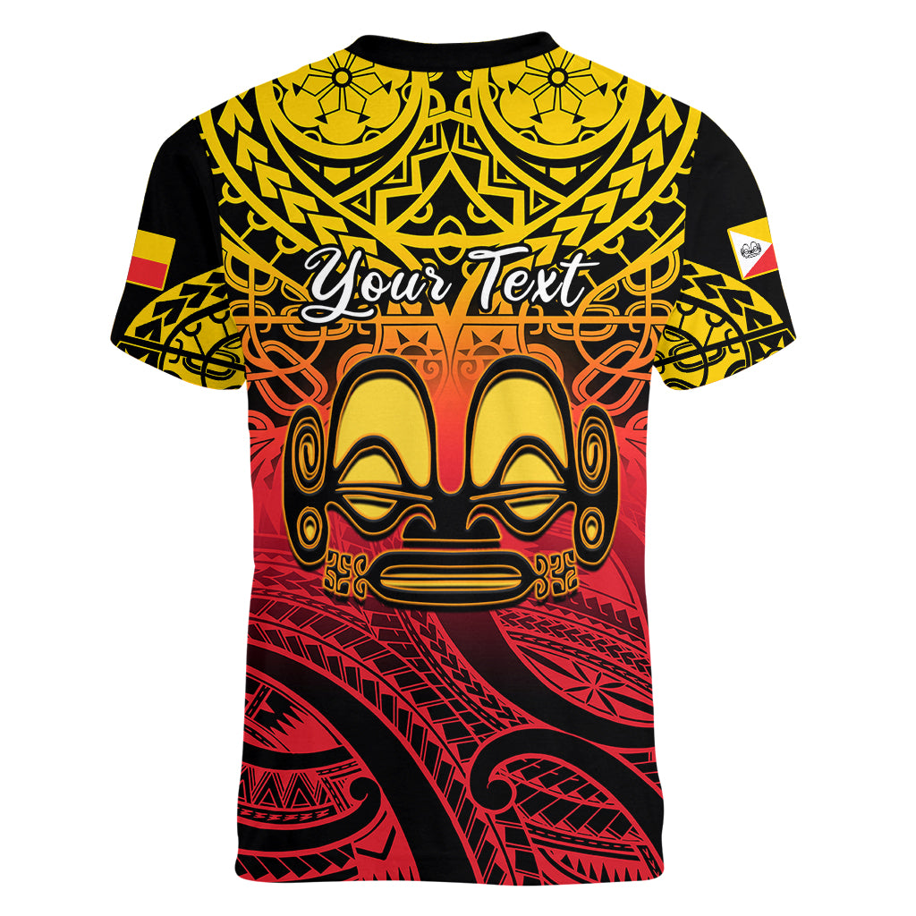 Personalised Marquesas Islands Women V Neck T Shirt Tiki Polynesian Marquesan Pattern LT14 - Polynesian Pride