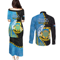 Tuvalu Independence Day Couples Matching Puletasi and Long Sleeve Button Shirt Manuia te tutokotasi o Tuvaluan Dolphin Tattoo LT14 - Polynesian Pride