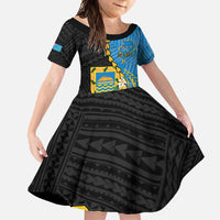 Tuvalu Independence Day Family Matching Mermaid Dress and Hawaiian Shirt Manuia te tutokotasi o Tuvaluan Dolphin Tattoo LT14 Daughter's Dress Blue - Polynesian Pride