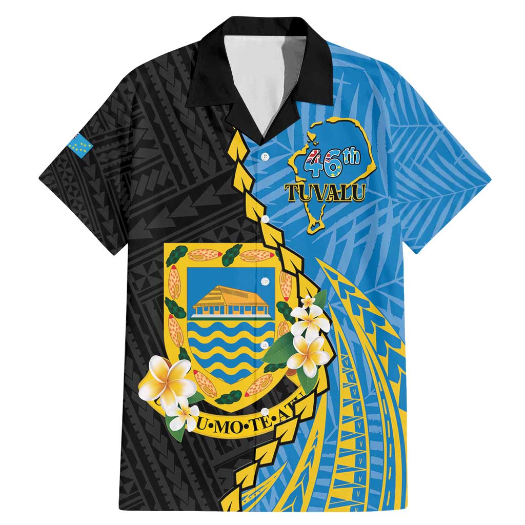 Tuvalu Independence Day Family Matching Mermaid Dress and Hawaiian Shirt Manuia te tutokotasi o Tuvaluan Dolphin Tattoo LT14 Dad's Shirt - Short Sleeve Blue - Polynesian Pride