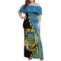Tuvalu Independence Day Family Matching Off Shoulder Maxi Dress and Hawaiian Shirt Manuia te tutokotasi o Tuvaluan Dolphin Tattoo LT14 Mom's Dress Blue - Polynesian Pride