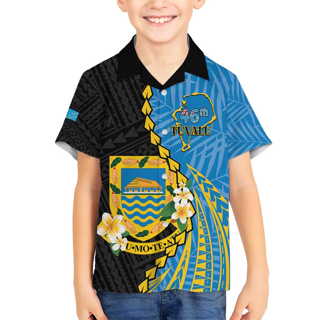 Tuvalu Independence Day Family Matching Off Shoulder Maxi Dress and Hawaiian Shirt Manuia te tutokotasi o Tuvaluan Dolphin Tattoo LT14 Son's Shirt Blue - Polynesian Pride