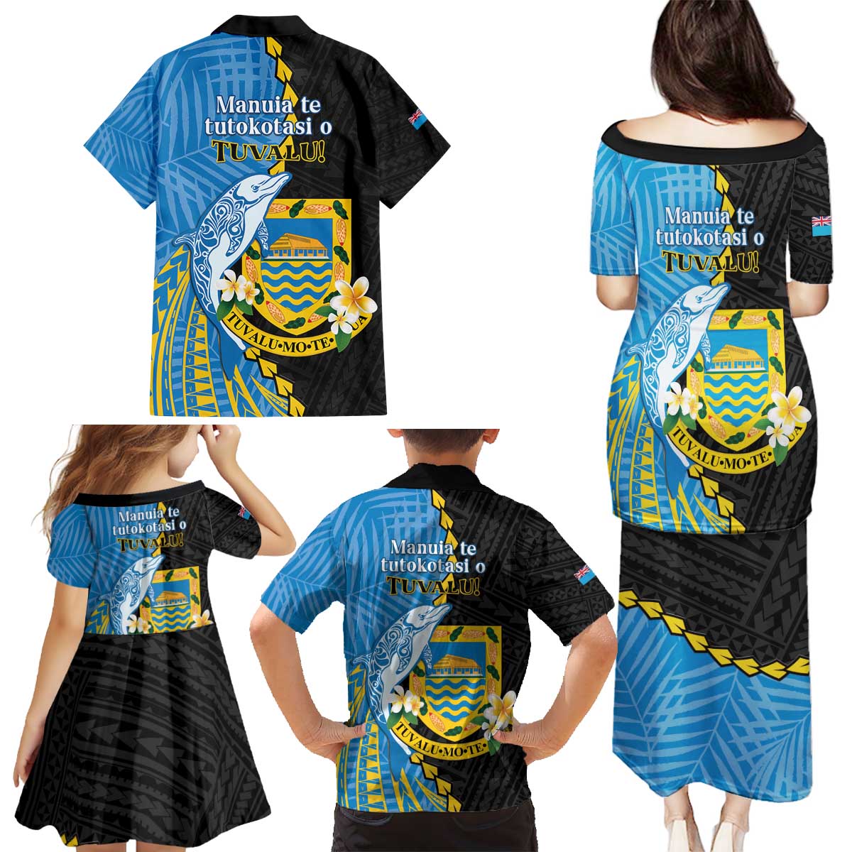 Tuvalu Independence Day Family Matching Puletasi and Hawaiian Shirt Manuia te tutokotasi o Tuvaluan Dolphin Tattoo LT14 - Polynesian Pride
