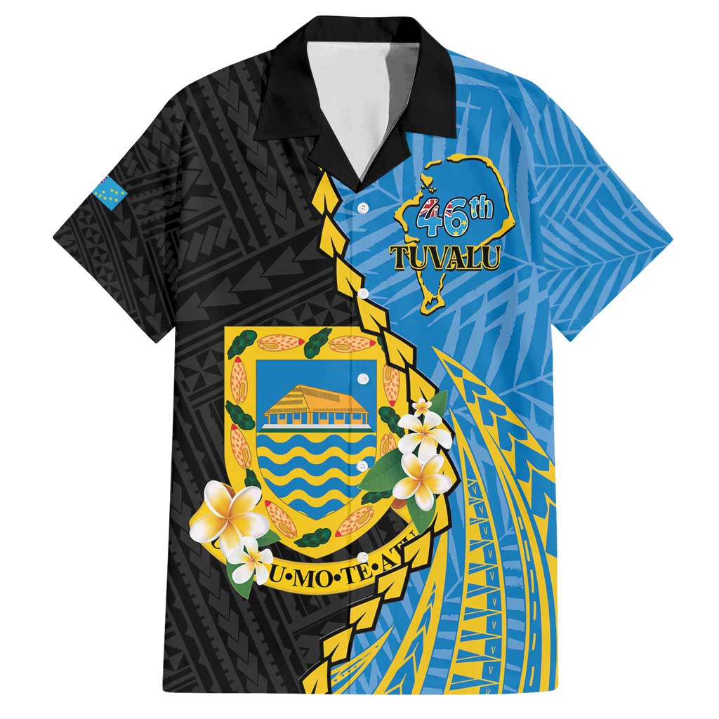 Tuvalu Independence Day Family Matching Summer Maxi Dress and Hawaiian Shirt Manuia te tutokotasi o Tuvaluan Dolphin Tattoo LT14 Dad's Shirt - Short Sleeve Blue - Polynesian Pride