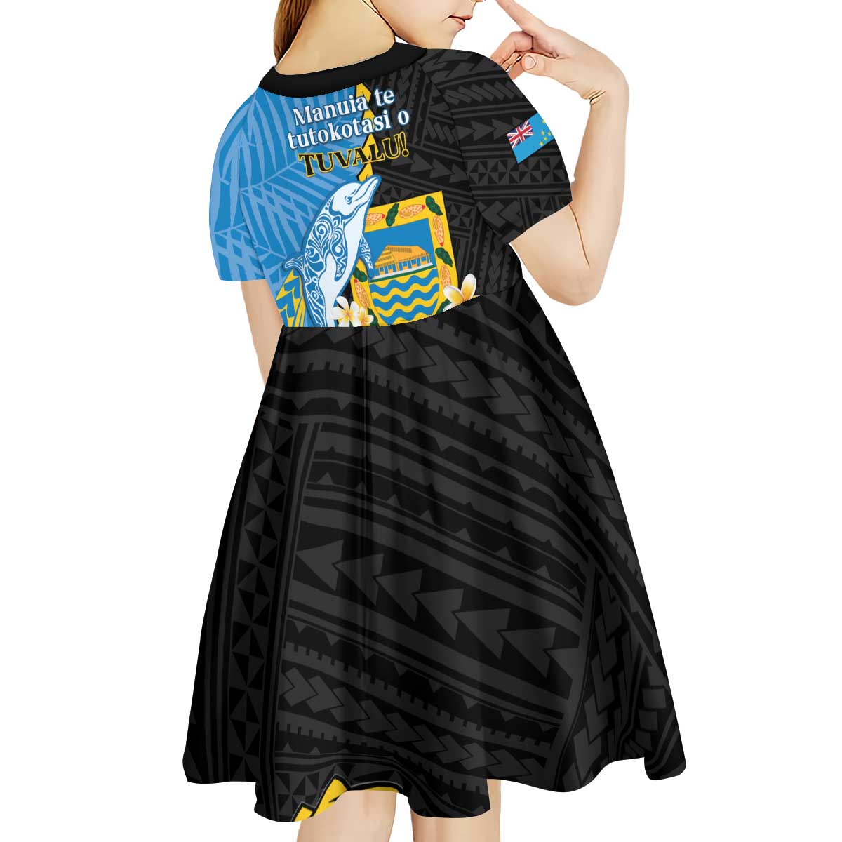 Tuvalu Independence Day Kid Short Sleeve Dress Manuia te tutokotasi o Tuvaluan Dolphin Tattoo LT14 - Polynesian Pride