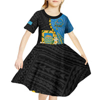 Tuvalu Independence Day Kid Short Sleeve Dress Manuia te tutokotasi o Tuvaluan Dolphin Tattoo LT14 - Polynesian Pride