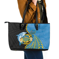 Tuvalu Independence Day Leather Tote Bag Manuia te tutokotasi o Tuvaluan Dolphin Tattoo LT14 - Polynesian Pride