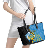 Tuvalu Independence Day Leather Tote Bag Manuia te tutokotasi o Tuvaluan Dolphin Tattoo LT14 - Polynesian Pride