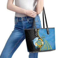 Tuvalu Independence Day Leather Tote Bag Manuia te tutokotasi o Tuvaluan Dolphin Tattoo LT14 - Polynesian Pride