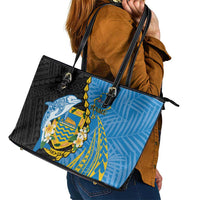 Tuvalu Independence Day Leather Tote Bag Manuia te tutokotasi o Tuvaluan Dolphin Tattoo LT14 - Polynesian Pride