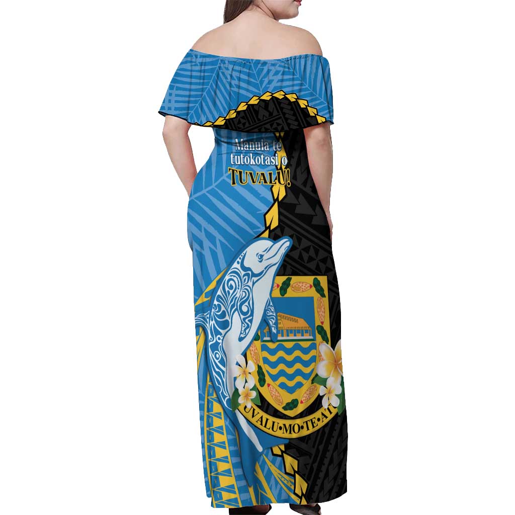 Tuvalu Independence Day Off Shoulder Maxi Dress Manuia te tutokotasi o Tuvaluan Dolphin Tattoo LT14 - Polynesian Pride
