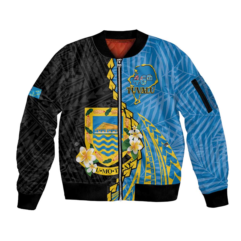 Tuvalu Independence Day Sleeve Zip Bomber Jacket Manuia te tutokotasi o Tuvaluan Dolphin Tattoo