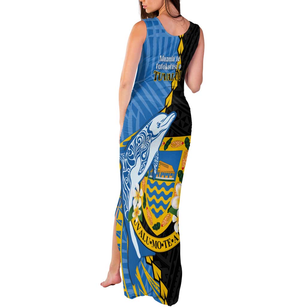 Tuvalu Independence Day Tank Maxi Dress Manuia te tutokotasi o Tuvaluan Dolphin Tattoo