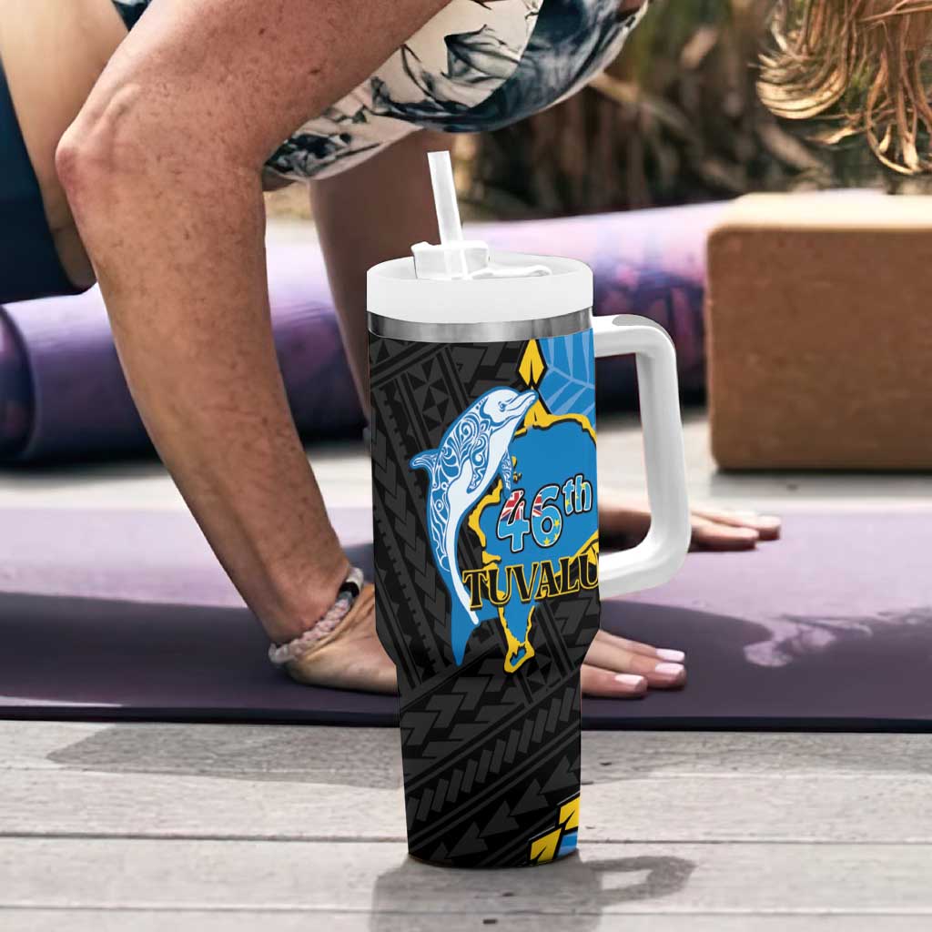 Tuvalu Independence Day Tumbler With Handle Manuia te tutokotasi o Tuvaluan Dolphin Tattoo LT14 - Polynesian Pride