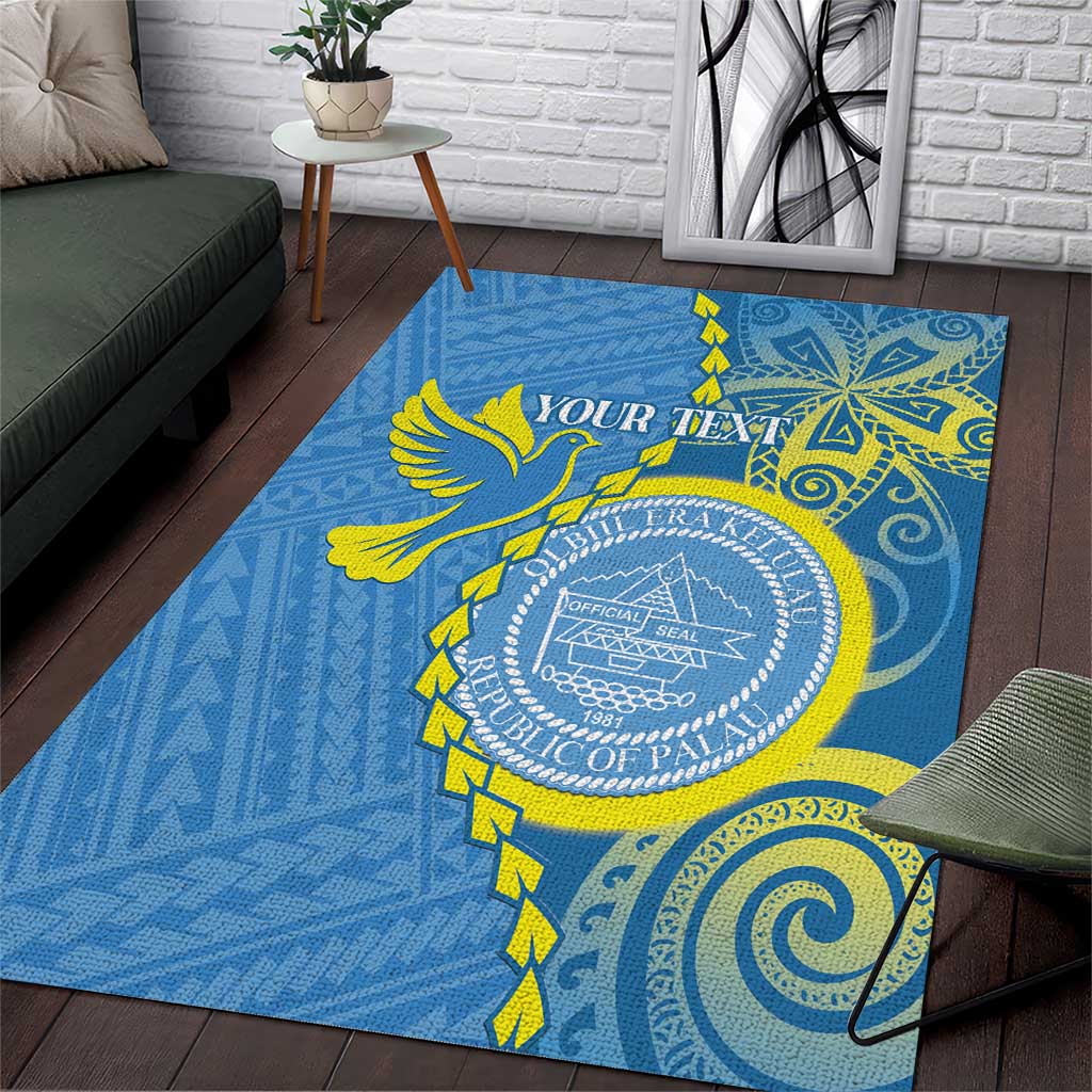 Personalised Palau Independence Day Area Rug Belau Coat Of Arms Polynesian Curve Style