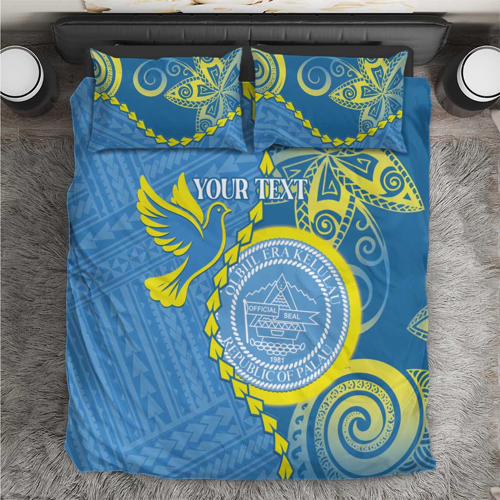 Personalised Palau Independence Day Bedding Set Belau Coat Of Arms Polynesian Curve Style