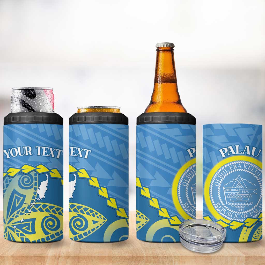 Personalised Palau Independence Day 4 in 1 Can Cooler Tumbler Belau Coat Of Arms Polynesian Curve Style LT14 - Polynesian Pride