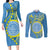 Personalised Palau Independence Day Couples Matching Long Sleeve Bodycon Dress and Long Sleeve Button Shirt Belau Coat Of Arms Polynesian Curve Style