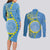 Personalised Palau Independence Day Couples Matching Long Sleeve Bodycon Dress and Long Sleeve Button Shirt Belau Coat Of Arms Polynesian Curve Style