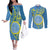 Personalised Palau Independence Day Couples Matching Off The Shoulder Long Sleeve Dress and Long Sleeve Button Shirt Belau Coat Of Arms Polynesian Curve Style