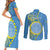 Personalised Palau Independence Day Couples Matching Short Sleeve Bodycon Dress and Long Sleeve Button Shirt Belau Coat Of Arms Polynesian Curve Style