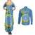 Personalised Palau Independence Day Couples Matching Summer Maxi Dress and Long Sleeve Button Shirt Belau Coat Of Arms Polynesian Curve Style