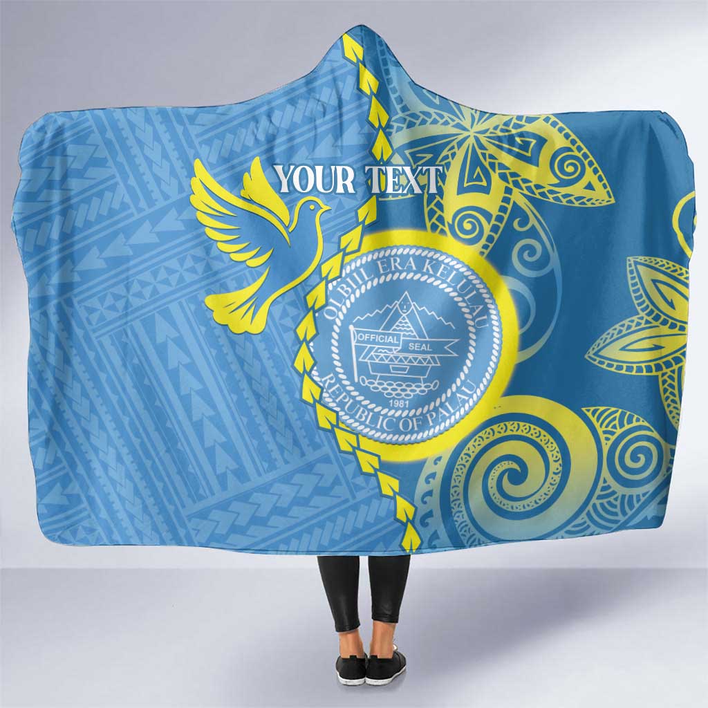 Personalised Palau Independence Day Hooded Blanket Belau Coat Of Arms Polynesian Curve Style