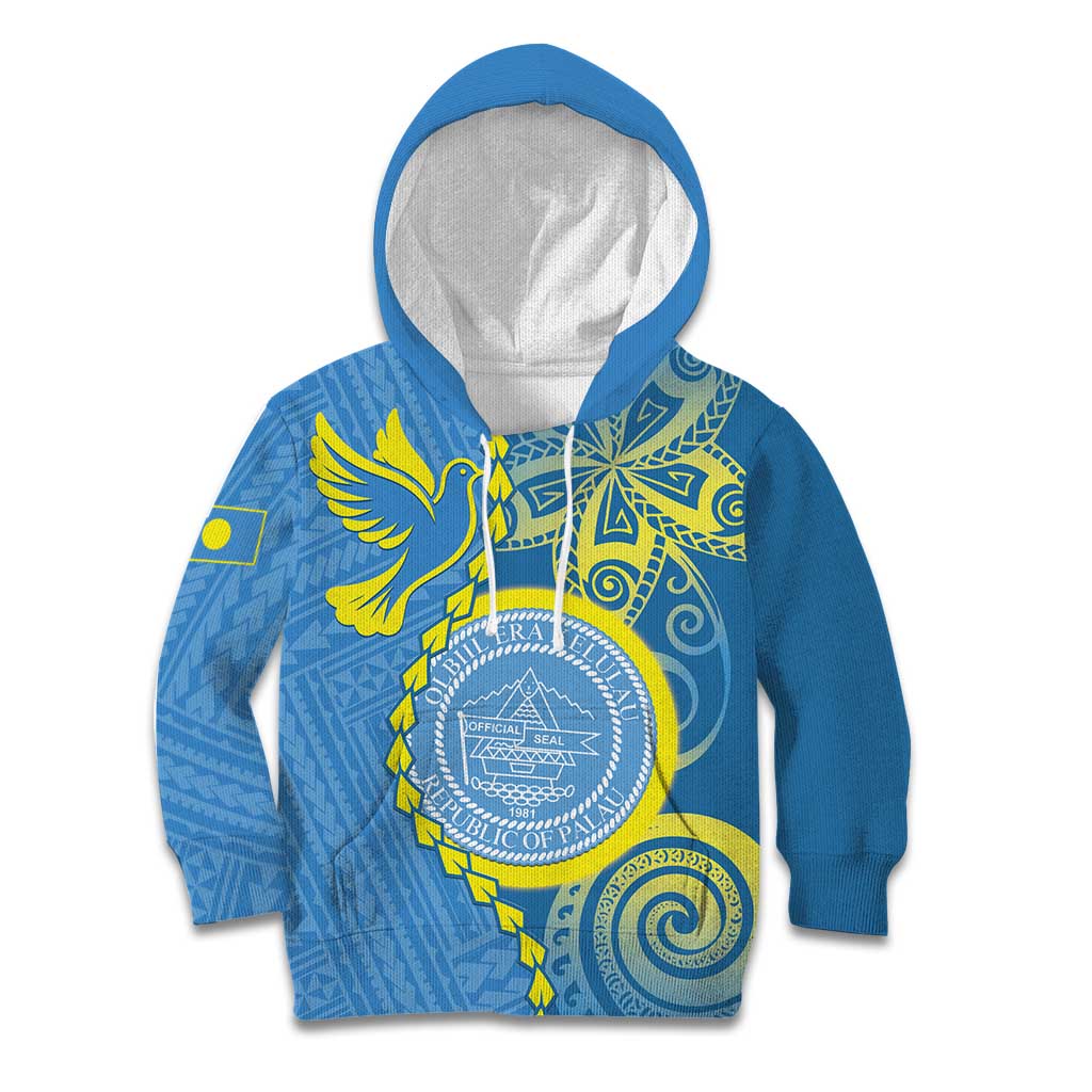 Personalised Palau Independence Day Kid Hoodie Belau Coat Of Arms Polynesian Curve Style