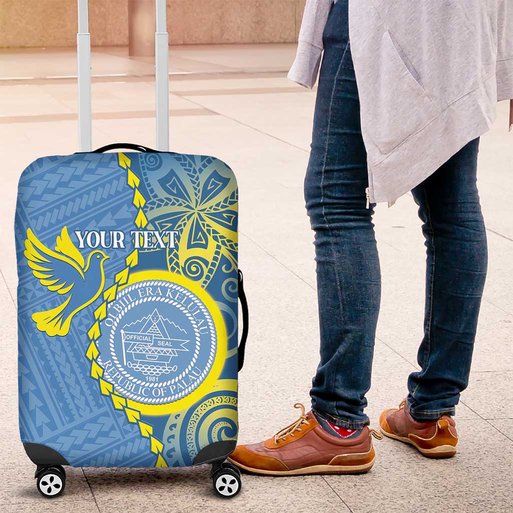 Personalised Palau Independence Day Luggage Cover Belau Coat Of Arms Polynesian Curve Style